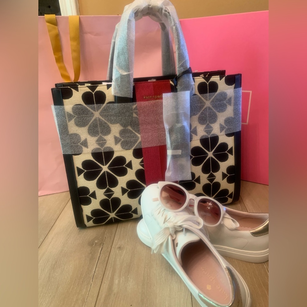 OVERSIZED Spade Flower Jacquard Stripe Manhattan &All Leather Spade Tennis shoes